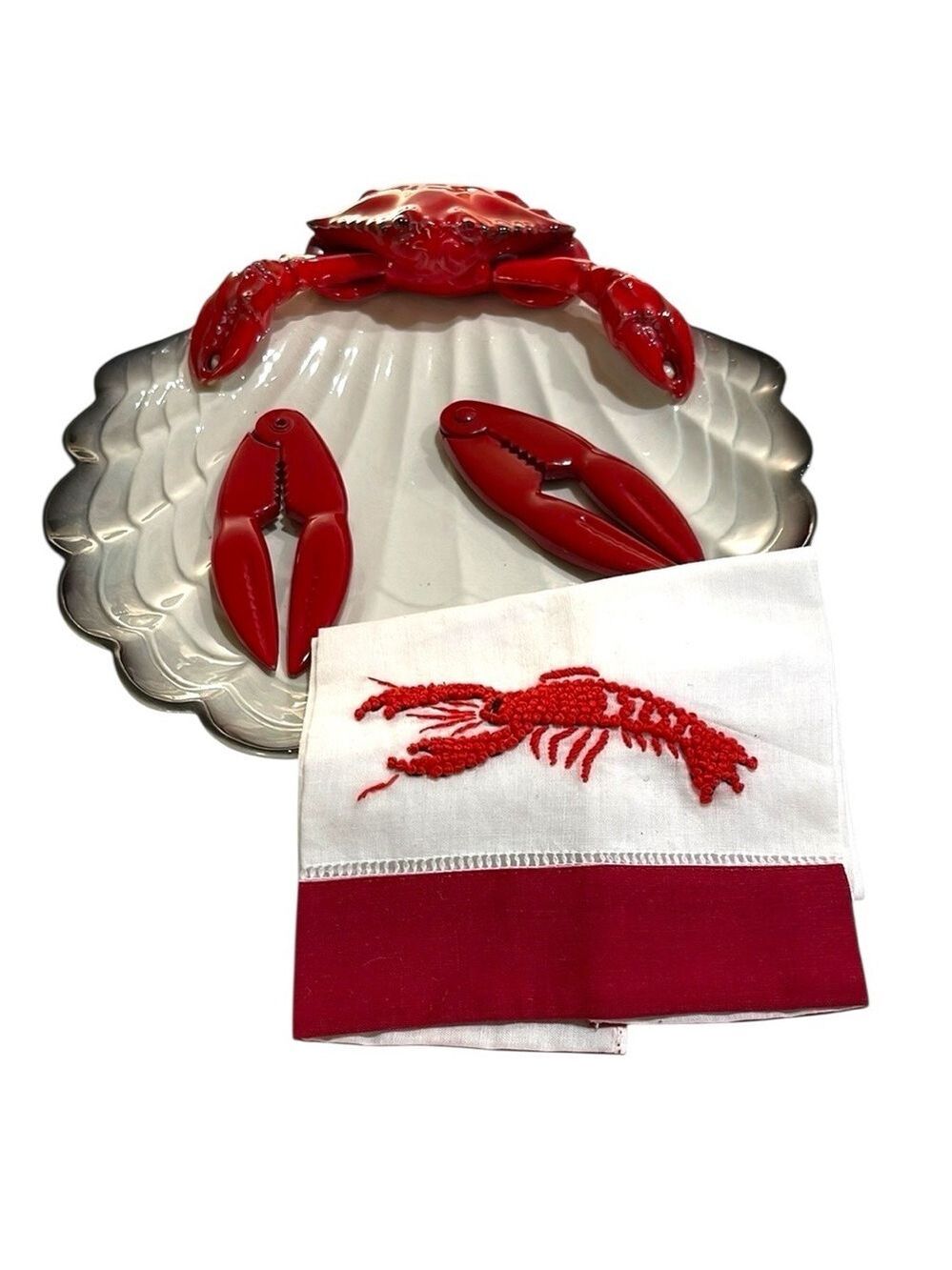 Vintage MCM  1940’s Brad Keeler 3D Crab Serving Platter Set Crab on a Clam Shell